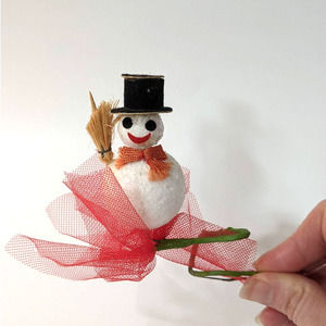 Vintage Mid-Century Snowman Christmas Millinery Pick, Crafting Decorating Floral